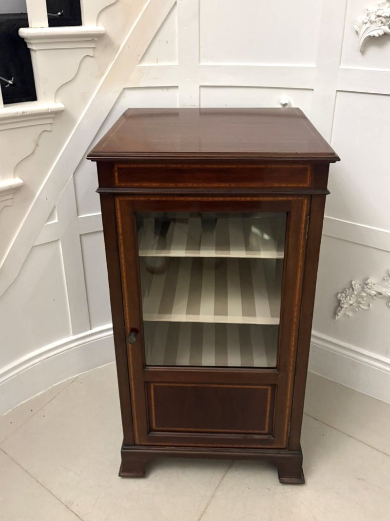 Antique Edwardian Mahogany Display Cabinet with Satinwood Inlay